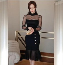 Hot Womens Mesh See Through Falbala Hip Package Pencil Dress Party Prom Skirt