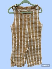 VINTAGE RETRO HANDMADE 60'S KIDS PLAID BROWN ROMPER OVERALLS SIZE 12 MONTHS