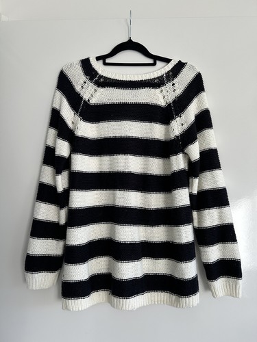 MISS SHOP Knit Long Sleeve Top Jumper Black & White Striped Stretch Size 10 - Picture 5 of 6