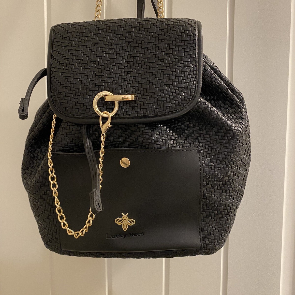 Lucky Bees Women's Black Straw Large Back Bag~Sweet! | eBay