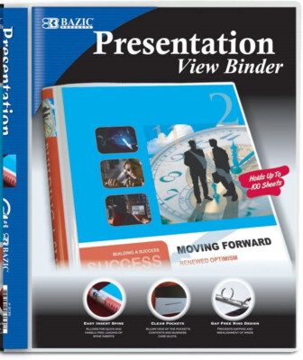 BAZIC 3 Ring Binder 1/2'' Poly Presentation View Binders Organizer - Random Color