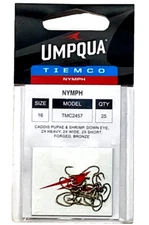 25 Umpqua Tiemco Nymph Hook Caddis Pupae & Shrimp Down Eye 2X Heavy Size 16