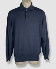 Brunello Cucinelli Men's Blue Cashmere Button-Placket Sweater Size 50