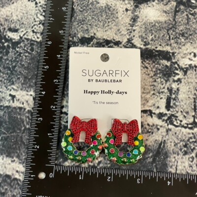 Sugarfix Happy Holly-Days BaubleBar Christmas Wreath Bow Earrings
