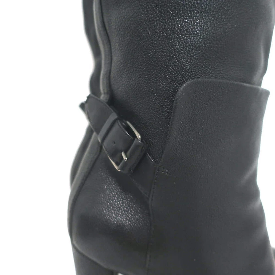 Balenciaga Buckle-Detail Knee High Platform Boots Black Pebbled Leather Size 38 - Image 3 of 4