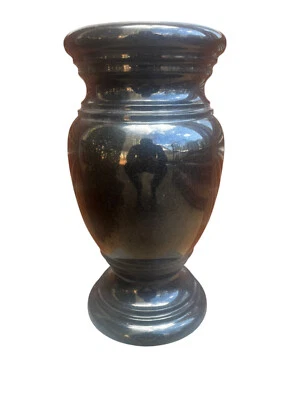 Cemetery Memorial Granite Round Vase Black 6.5" x 12" polished
