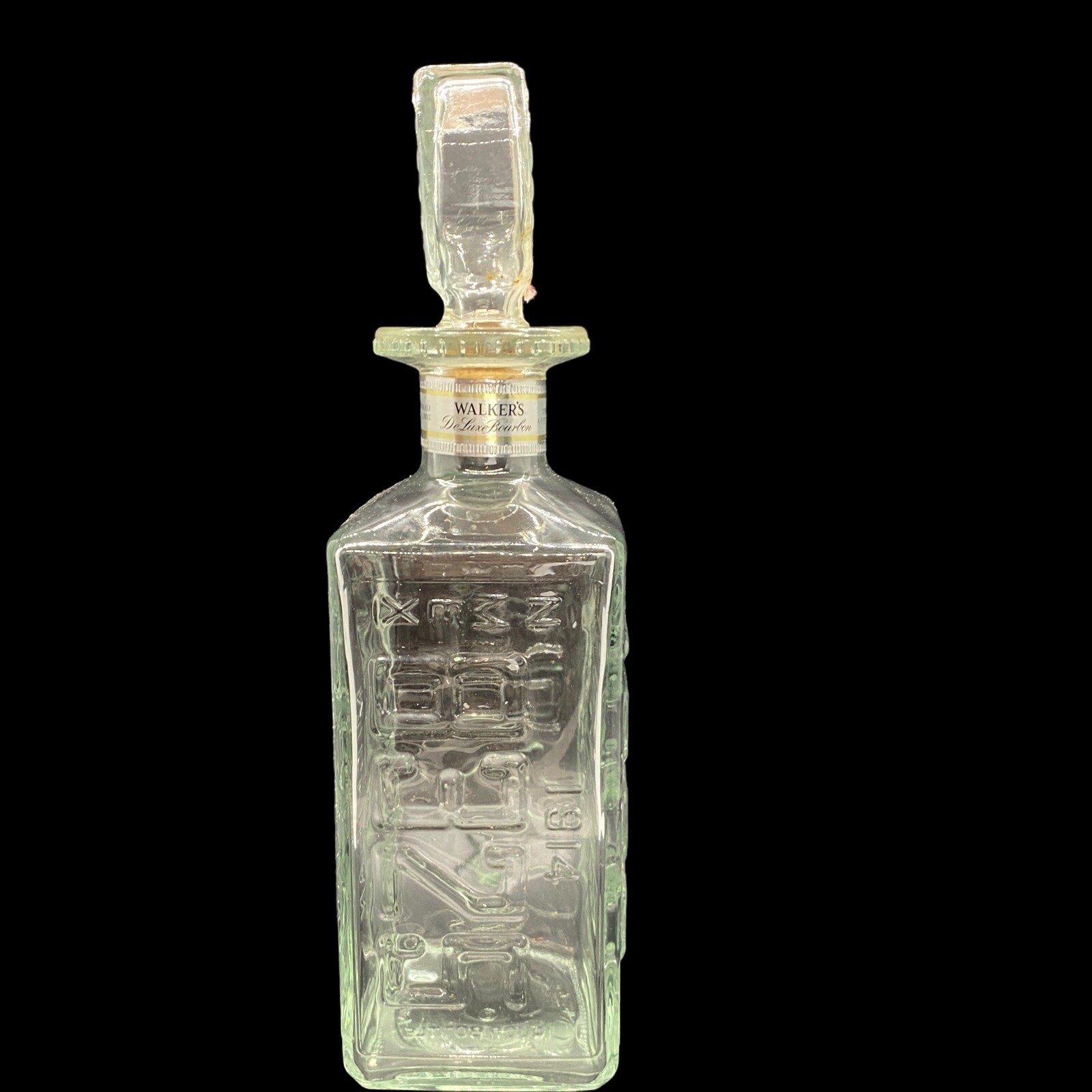 Vtg Walkers Deluxe Bourbon Glass Liquor Bottle Featuring 4 License