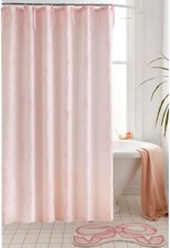 Elegant Pink Bow Shower Curtain Coquette Ruched Microfiber Decor 72x72 inch
