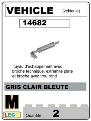 LEGO VEHICLE - 3 Pots d'échap. avec broche technique - 14682 - GRIS CLAIR BLEUTE