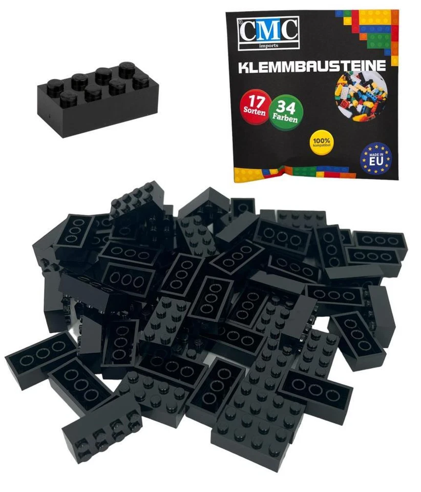 CMC 100 Klemmbausteine Schwarz Bausteine 2x4 Noppen Basic Bricks 8er Steine Neu