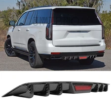 For Cadillac Escalade Carbon Rear Bumper Diffuser Spoiler Lip w/ LED Brake light