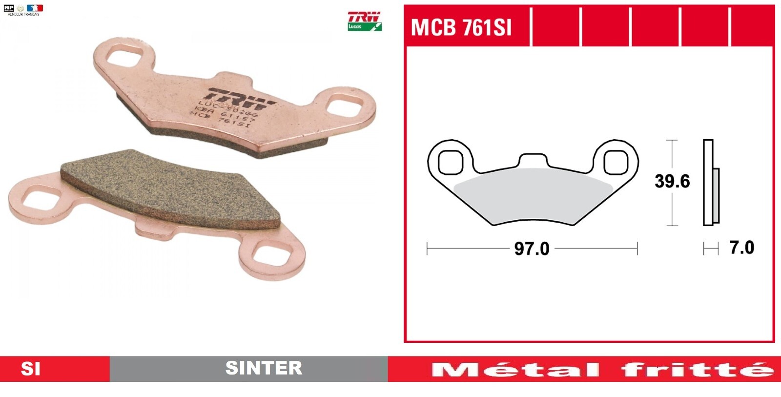 Plaquette frein avant Polaris Scrambler 500 en métal fritté pour un freinage optimal