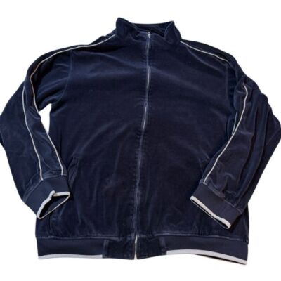 Vintage Sweatsedo Jacket Mens 2XLarge Navy Velour Full Zip Up