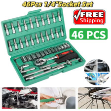 46pcs Socket Set Car Repair Tool Ratchet Torque Wrench Kit 14 Drive With Box