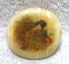 Steam Engine Passenger Train Locomotive Round Ceramic Buckle Good Usable Shape
