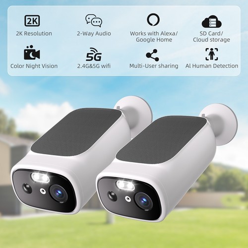 2K Solar Security Camera Outdoor WiFi, AI Motion, Color Night Vision Waterproof - Picture 24 of 26