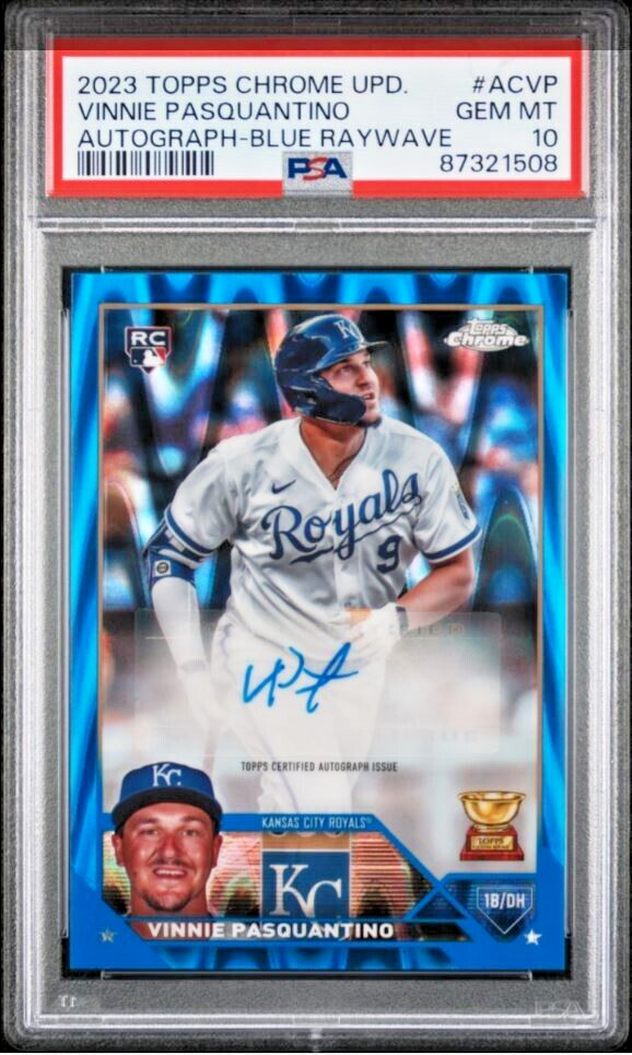 2023 TOPPS CHROME UPDATE AUTO BLUE RAYWAVE #/150 RC VINNIE PASQUANTINO PSA 10