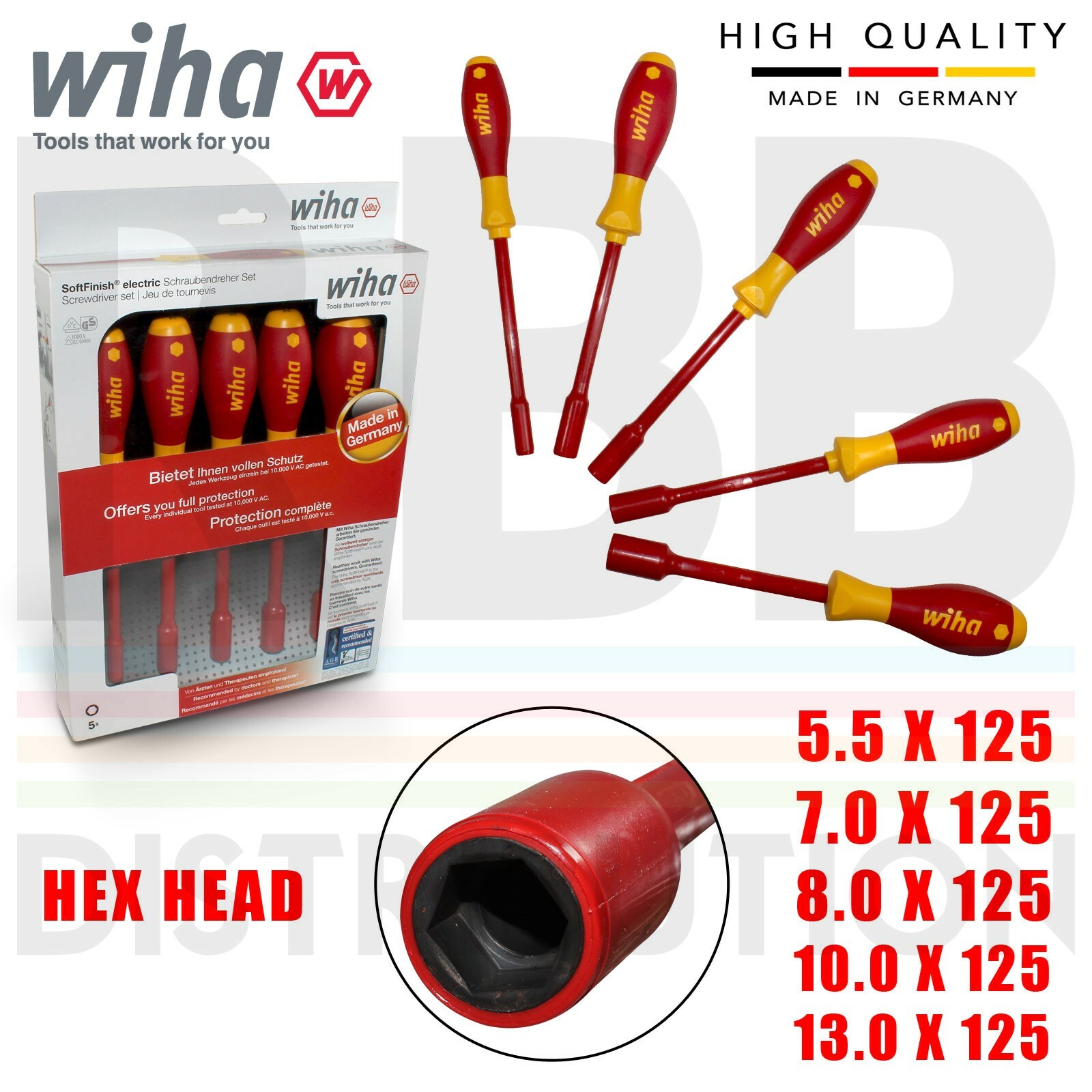 Wiha 29466 Hexagon Screwdriver Nut Driver 5pcs VDE Electrician 5.5mm To 13mm
