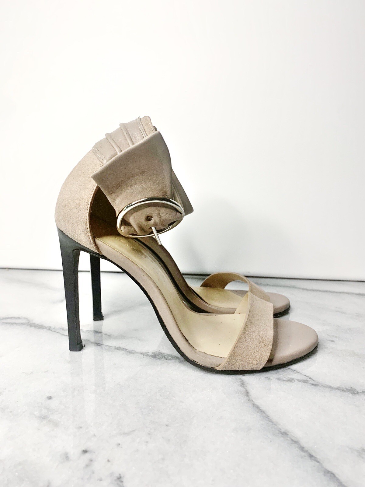 AllSaints Mauve Blush Pink Haidi Leather Heels Sandal… Gem