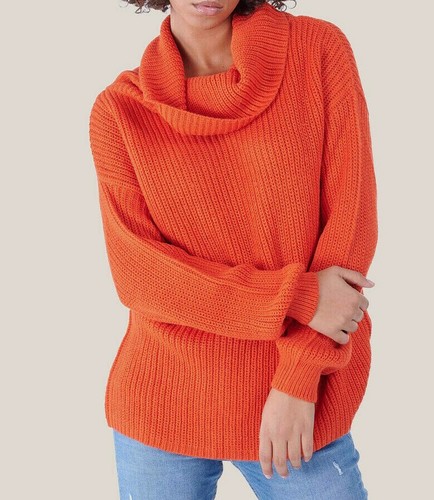 Maglione donna maglioncino cardigan lana lungo oversize pullover collo alto  da L | eBay