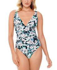 Swim Solutions Womens Plunge Tummy Control One Piece Swimsuit Size 16
