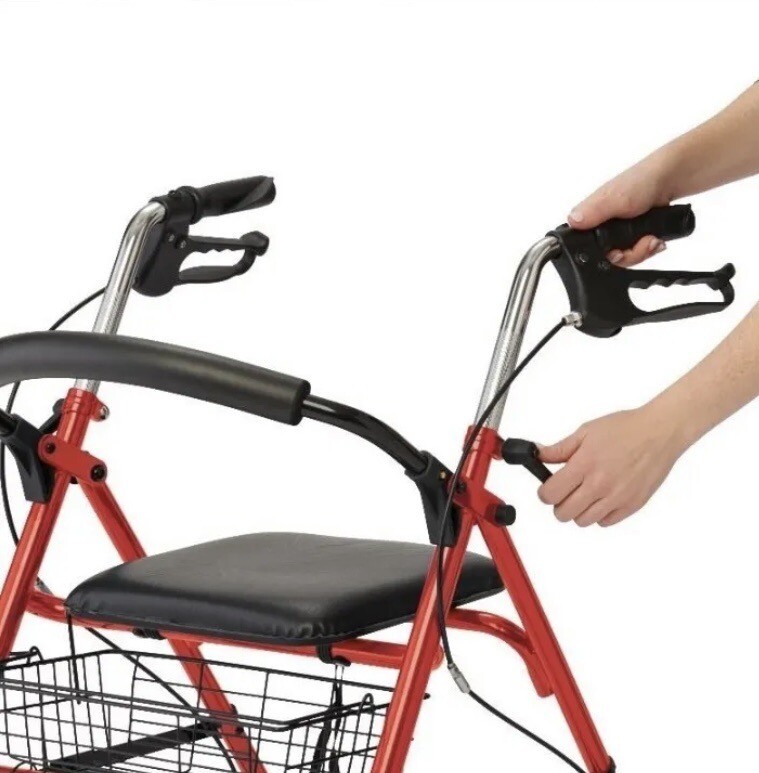 Guardian MDS86840EBS Basic Steel Rollator Walker w/ 8” Wheels Red