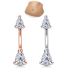 14G Double Teardrop CZ Belly Button Rings 316L Stainless Steel Navel Piercing