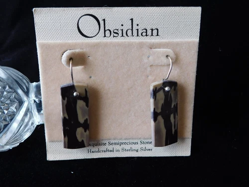 NWT Sterling Silver Pierced Earrings Red Creek Jasper Designer Obsidian Brand