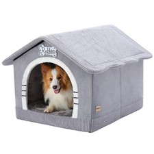 Indoor Dog House with Frame,Large Dog Cave Bed,Insulated Cozy Dog Tent Grey