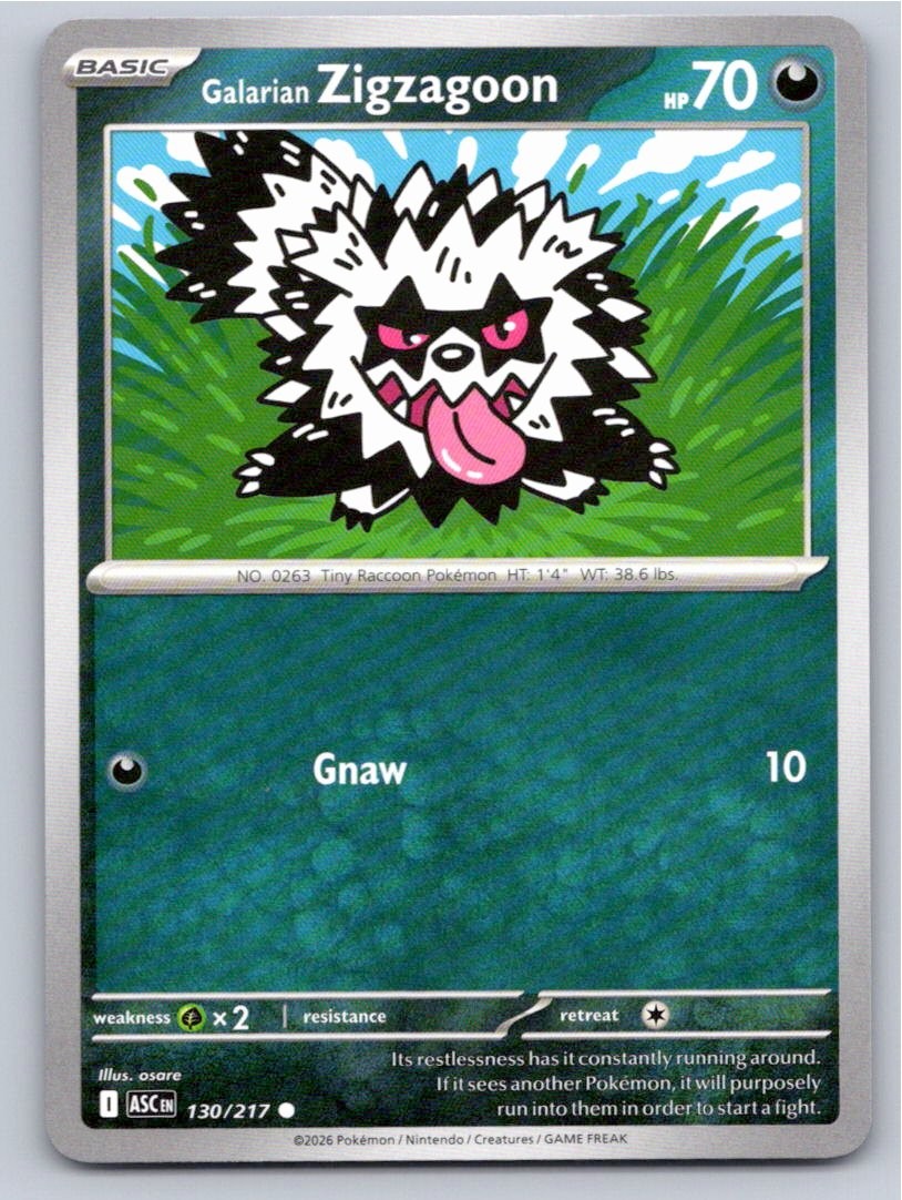 POKEMON GALARIAN ZIGZAGOON ASCENDED HEROES 130/217 COMMON NM A53104 FREE S&H