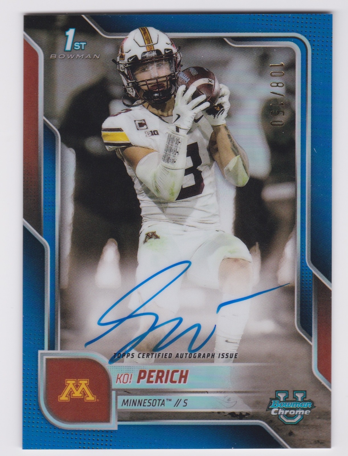 2025 BOWMAN CHROME U KOI PERICH 1ST BOWMAN BLUE REFRACTOR AUTO 108/150