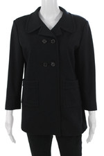 Maison Margiela Womens Black Pea Coat Long Sleeve Collared Size 46