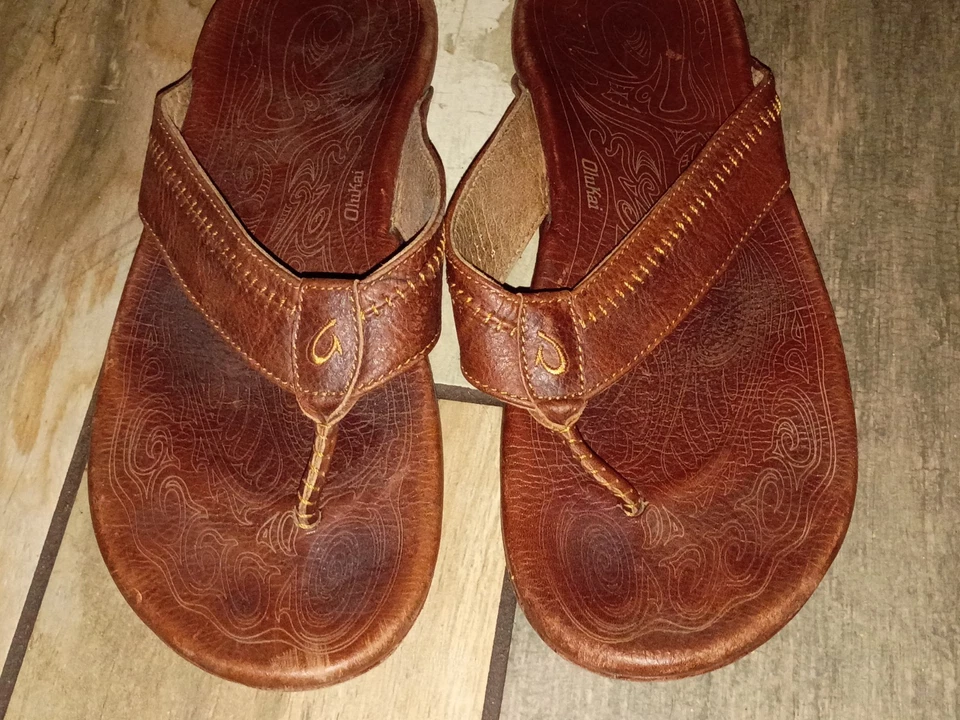 Sandalias OluKai Hombre 12 Marrón Hiapo Chanclas Tanga Cuero ¡ENVÍO GRATUITO! Foto 3 de 4