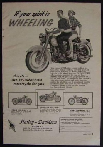 1959 Harley-Davidson Motorcycles *If your Spirit is Wheeling* vintage AD