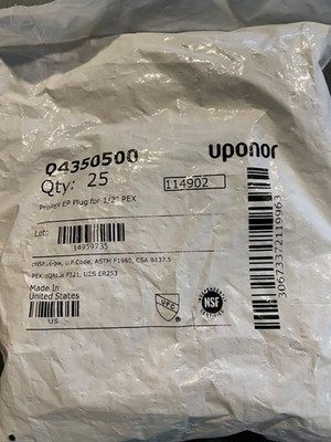 25-PACK NEW UPONOR Q4350500 PROPEX EP PLUG 1/2'' PEX