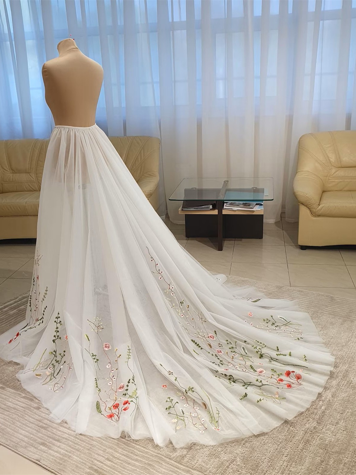 Desmontable Floral Encaje Boda Sobre Falda/Bridal Catedral Sobre Falda/