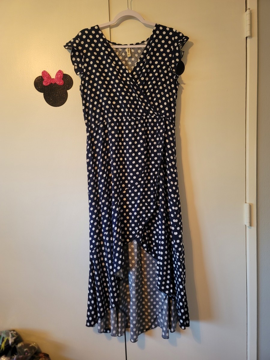 GRECERELLE Women's Blue and White Polka Dot Dress XL Flowy