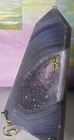 UV Reactive Blue Lace Banded Agate Amethyst Geode Freeform w/Metal Stand — photo 2