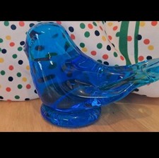Vintage Blue Bird of Happiness Art Glass Figurine Signed by Leo Ward 1993 USA