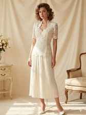 Vtg 80s Scott McClintock Vintage Dress Ivory Lace Wedding Cottage Core Size 10