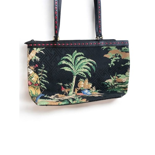 RARO Bolso de Mano Vintage Isabella Fiore Negro Con Cuentas Geisha Jardín Hombro - Imagen 4 de 5