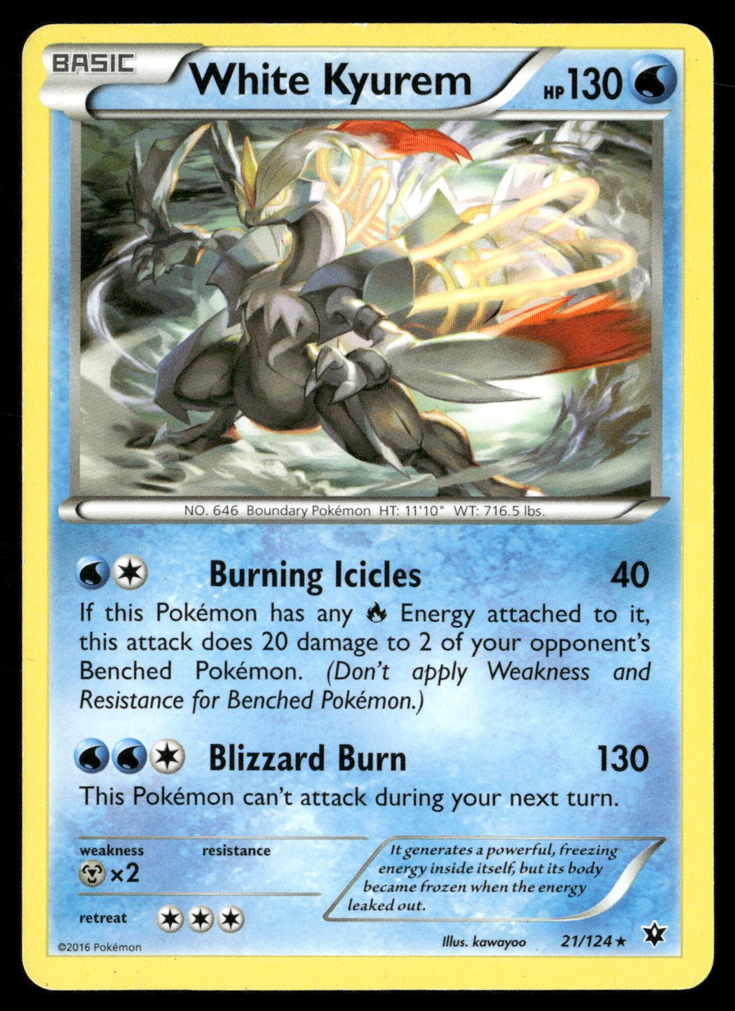 White Kyurem 21/124 Rare Fates Collide Pokemon Lightly Played