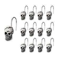 Skull Resin Shower Curtain Hooks 12 Pack Halloween Bathroom Decor
