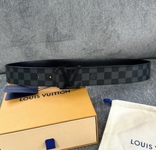 Authentic Louis Vuitton Graphite Checkered Belt, Men Size 36-38 105cm 