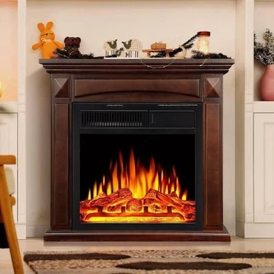 24.49 in. Freestanding Wooden Electric Fireplace in Brown - Image 1 of 4