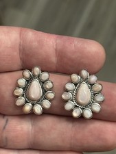 STERLING SILVER NATURAL SHELL MULTI STONE CLUSTER POST STUD EARRINGS .925 NOS