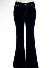 Bongo Women's Flared Jeans Dark Blue Denim Solid Button Accent 5-Pocket Design