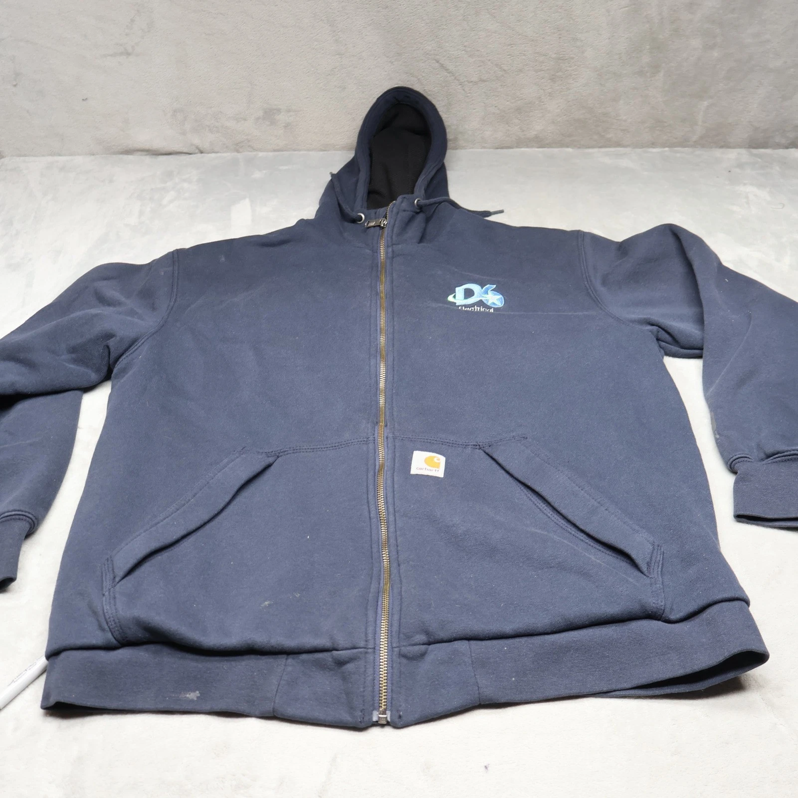 Carhartt Hoodie Mens Large Blue Paxton Thermal Lined Full Zip Sweatshirt LOGO