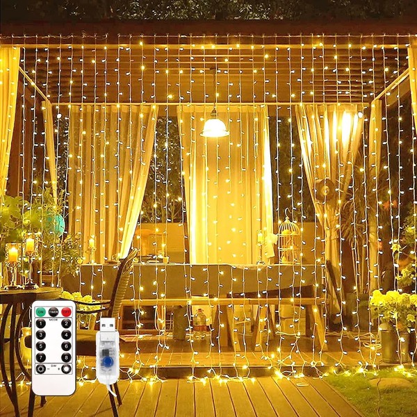 Lichtervorhang 3X3M LED Warmweiß USB 8 Modi FüR Innen Deko Beleuchtung-image