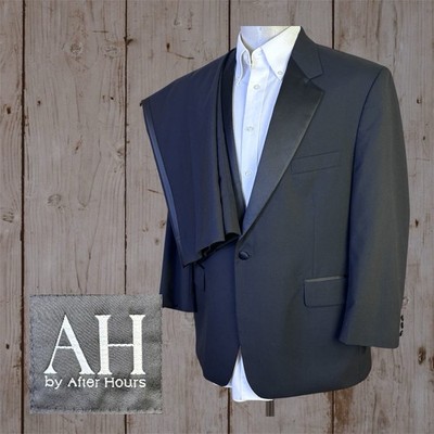 After Hours AH 2 Piece Tuxedo Suit Mens 44S 36x28 Solid Black Formal Dinner Wool